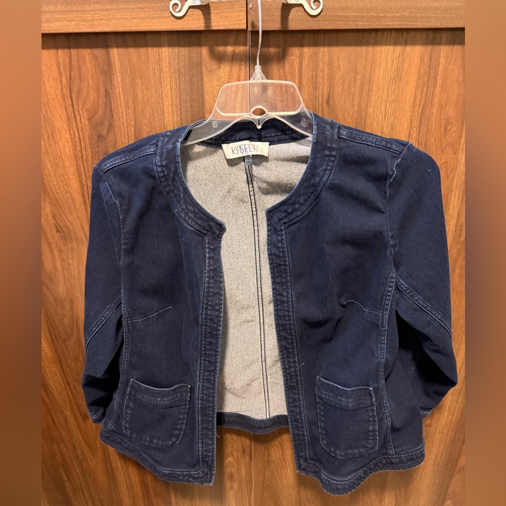 Kasper Open Front Denim Blazer, Size XL